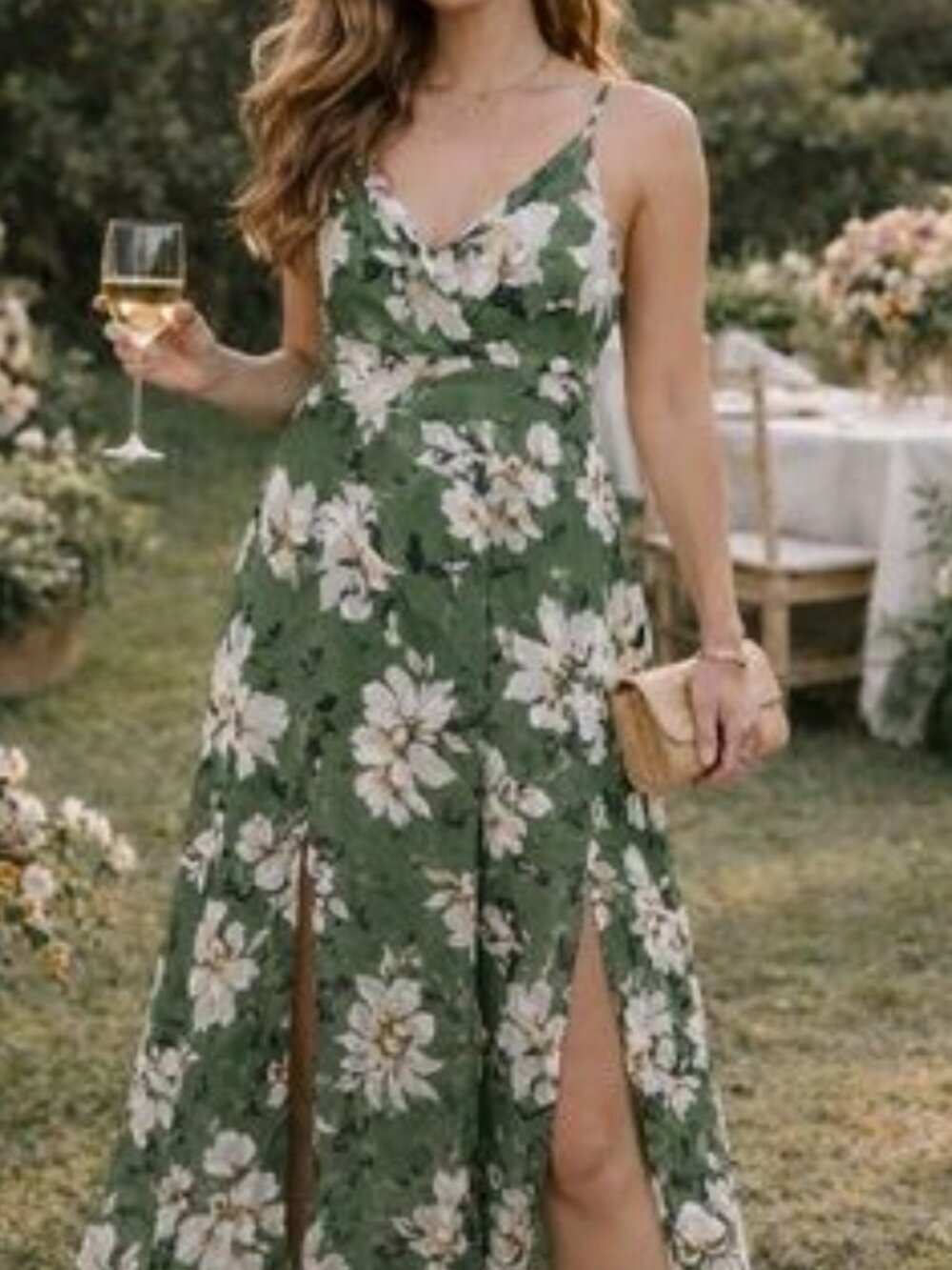 ASTR The Label Green Floral Maxi Dress  Wedding Guest Party Event Size S-M